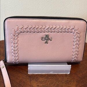 Oryany wristlet  wallet  cell phone wallet leather  pink/whip stitching
7.75”w